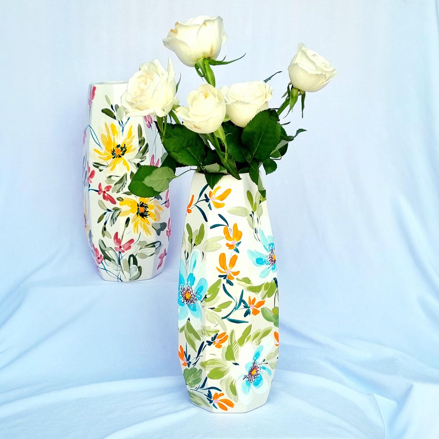 Tall Floral Geometric Vase