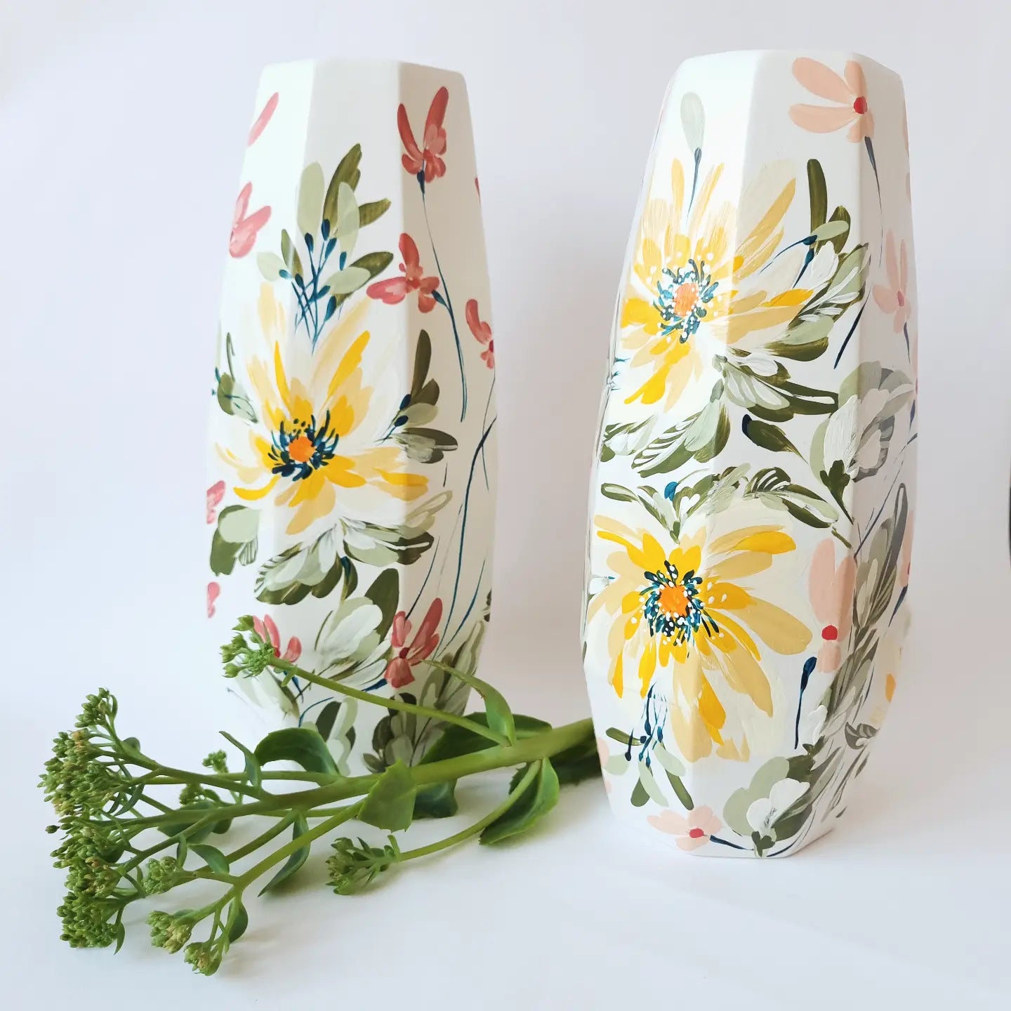 Tall Floral Geometric Vase